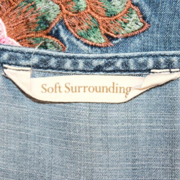 Soft Surroundings Denim Prairie Girl Japan Floral Print Tiered Dress Y2K Medium - Picture 7 of 7